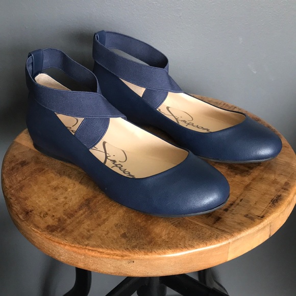 Jessica Simpson Shoes - Jessica Simpson Mandayss Navy Leather Ballet Flats